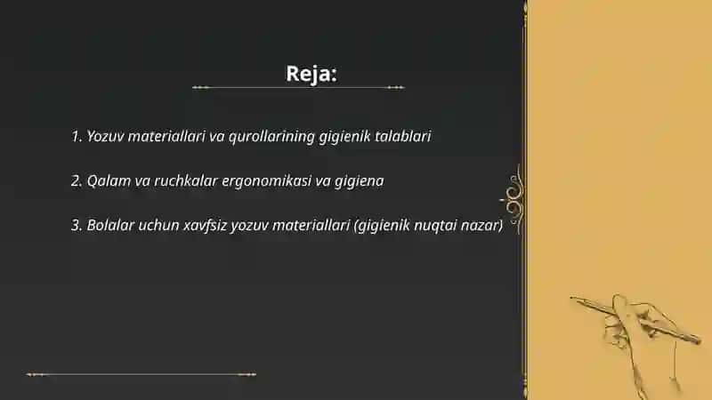 Yozuv materiallari va qurollar yozuvining gigenik shakllari 2