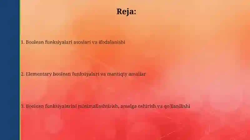 Bul funksiyalari. Elementar bul funksiyalari 2