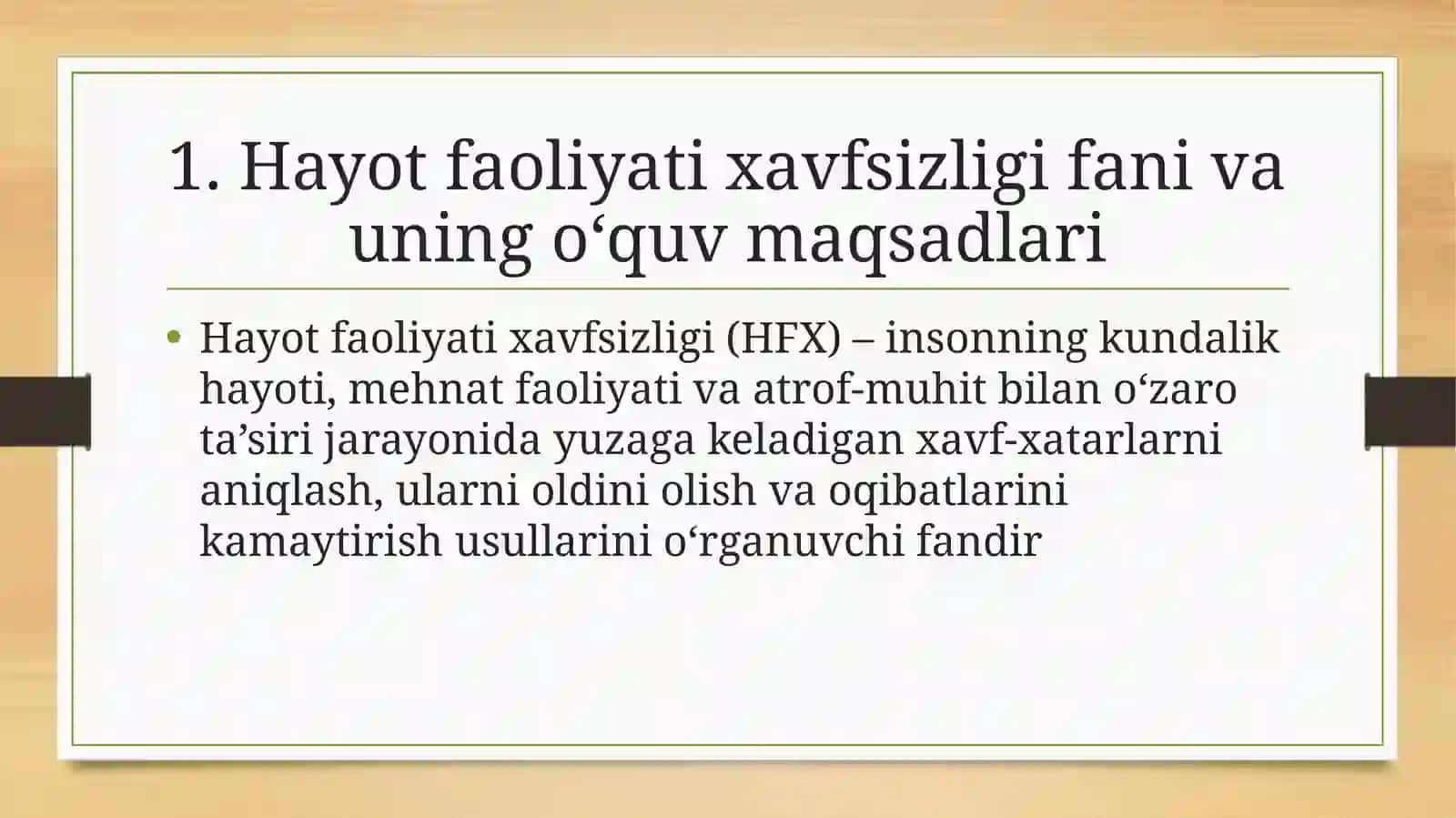 Hayot faoliyati xavfsizligi fanidagi rol va axamiyati 2