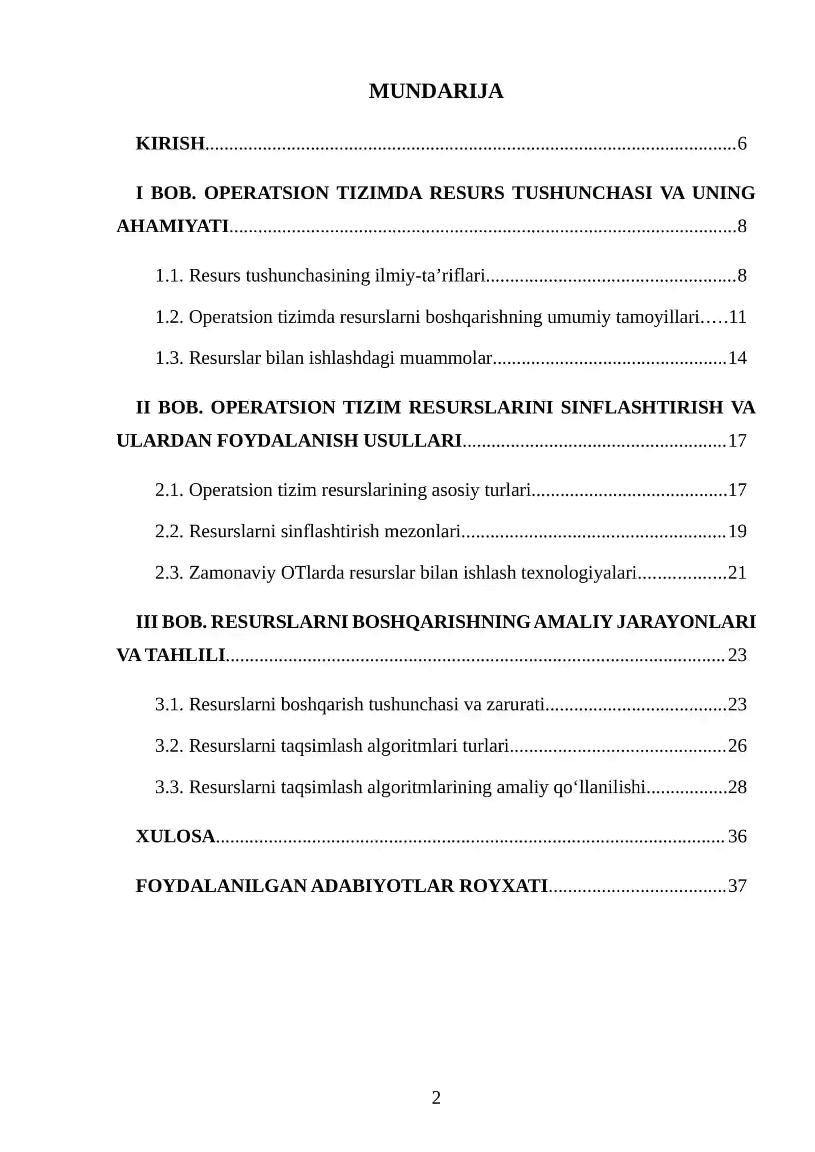 “Operatsion tizimlarda resurs tushunchasi, resurslarni sinflashtirish” 2