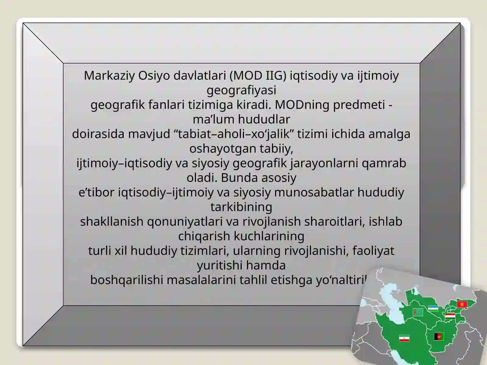 Mаrkаziy Оsiyo iqtisоdiy vа ijtimоiy gеоgrаfiyasining prеdmеti,mаzmuni, tаdqiqоt uslublаri, tаriхi vа vаzifаlаri 2