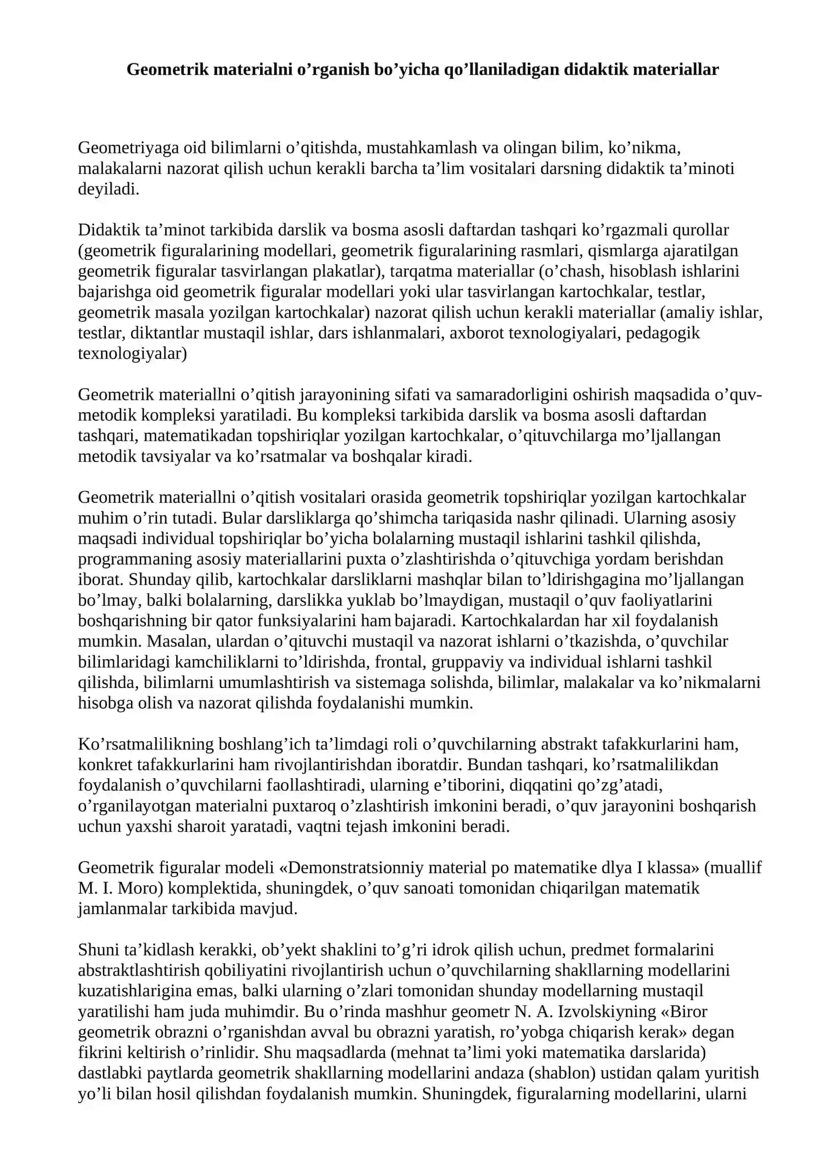 GEOMETRIK MATERIALLARNI O'RGANISH METODIKASI 2