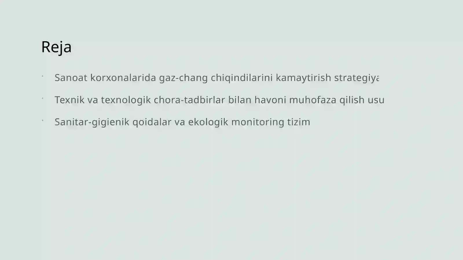 Atmosferaning sanoat korxonalarining gaz-chang chiqindilaridan muhofaza qilishning tashkiliy texnik, texnologik va sanitar-gigienik chora tadbirlari 2