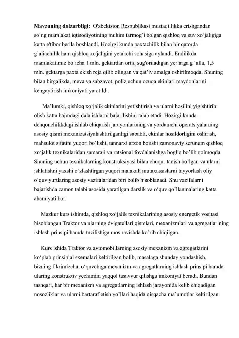 Traktor modelini loyihalash va modellashtirish. 2