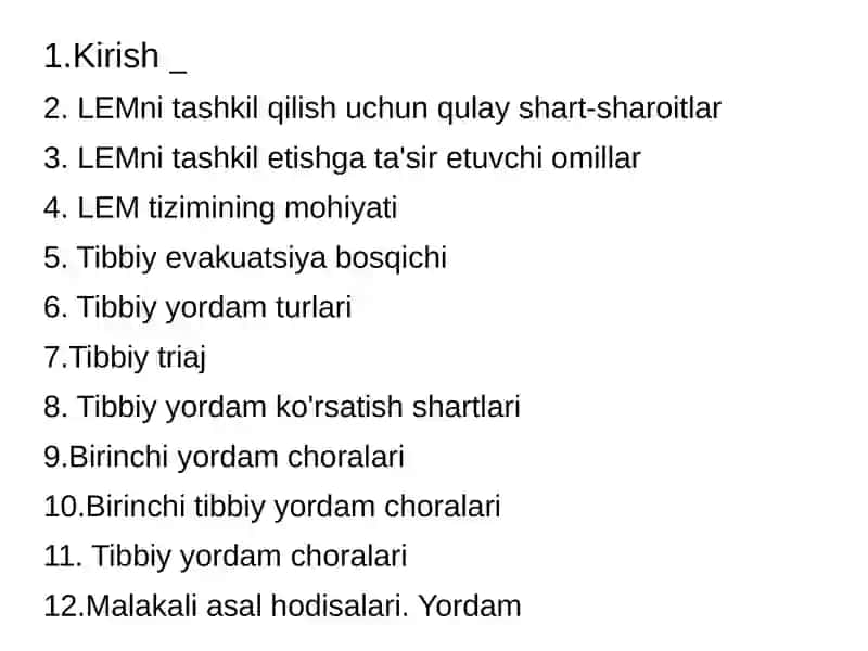 Tibbiy va evakuatsiya yordamini tashkil etish 2