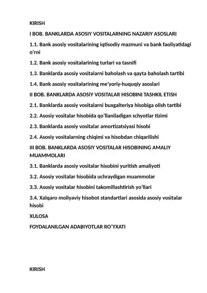 Bank asosiy vositalarining mazmuni, turlari va ularni hisobga olish 2
