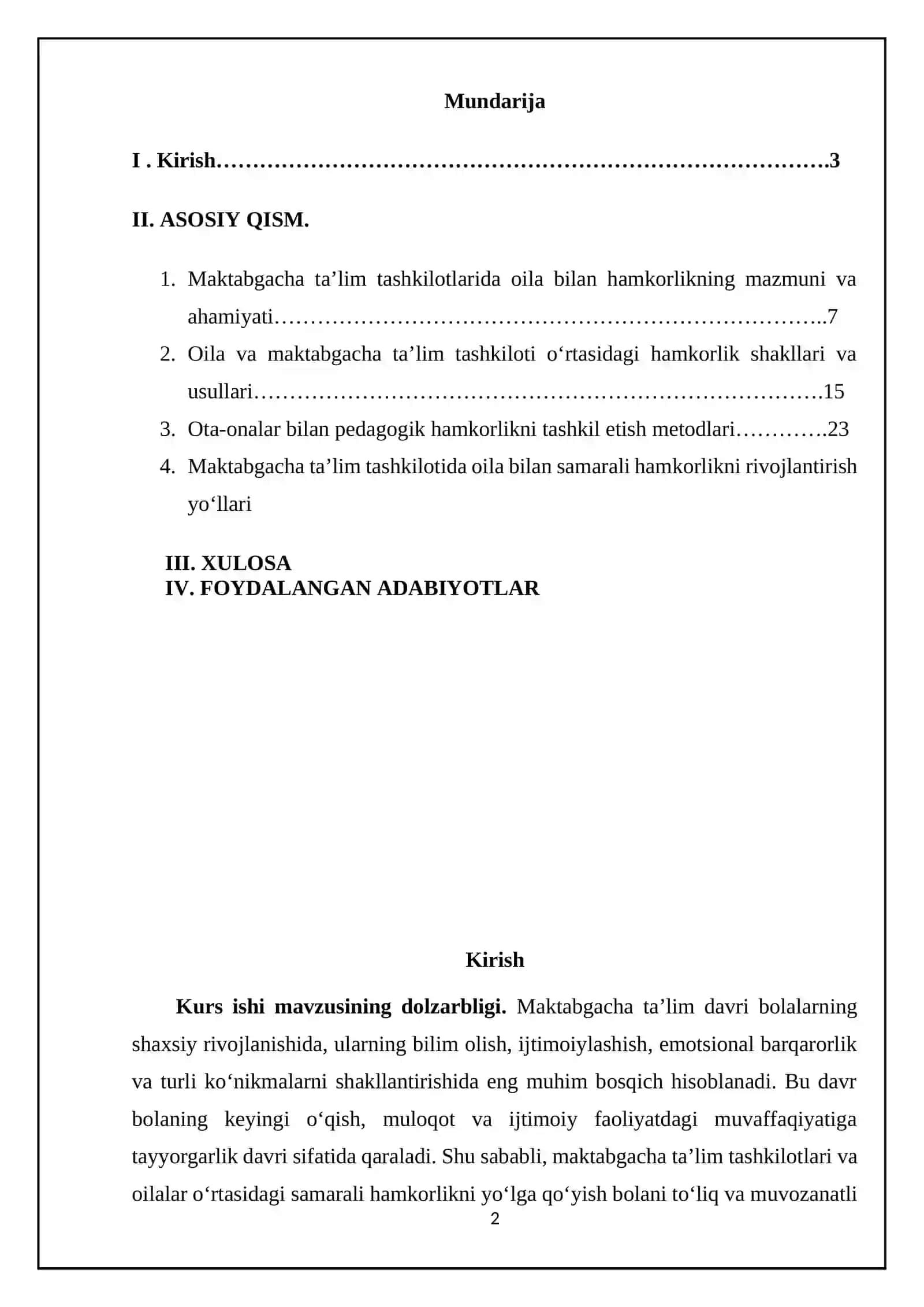 Maktabgacha ta’lim tashkilotlarida oila bilan hamkorligi 2