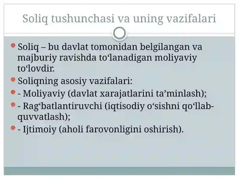 Soliq tushunchasi va uning vazifalari 2