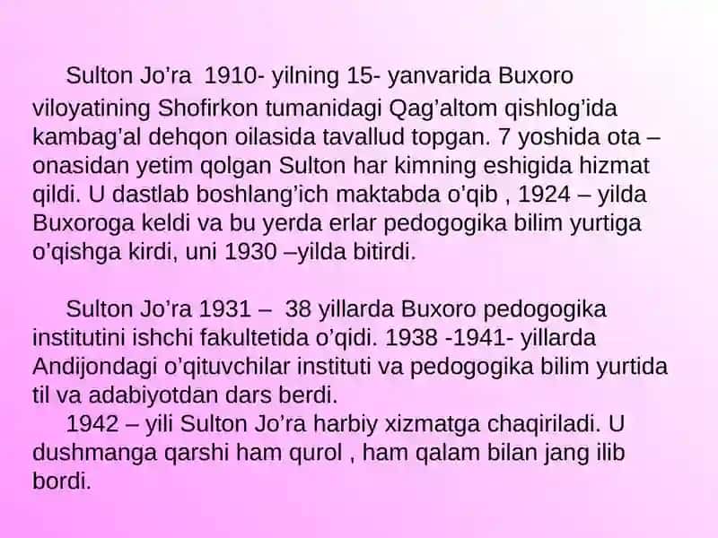 Sulton Jo'ra Hayoti va Ijodi 2