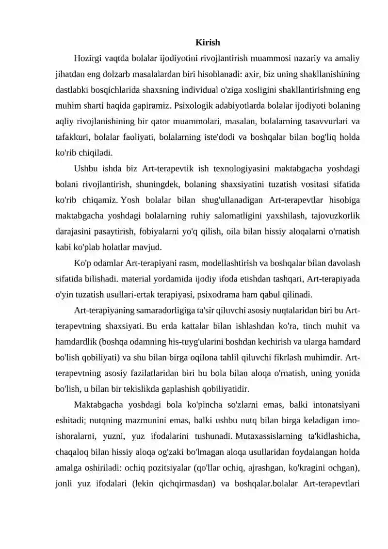 ART - TERAPIYA ORQALI BOLALARDAGI PSIXOLOGIK MUOMMOLARNI ANIQLASH 2