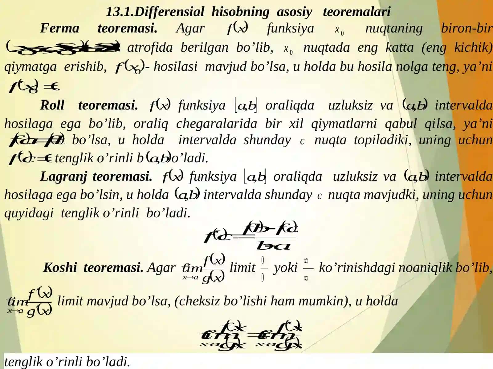 Differensiallanuvchi funksiyalar va ular uchun asosiy teoremalar 2