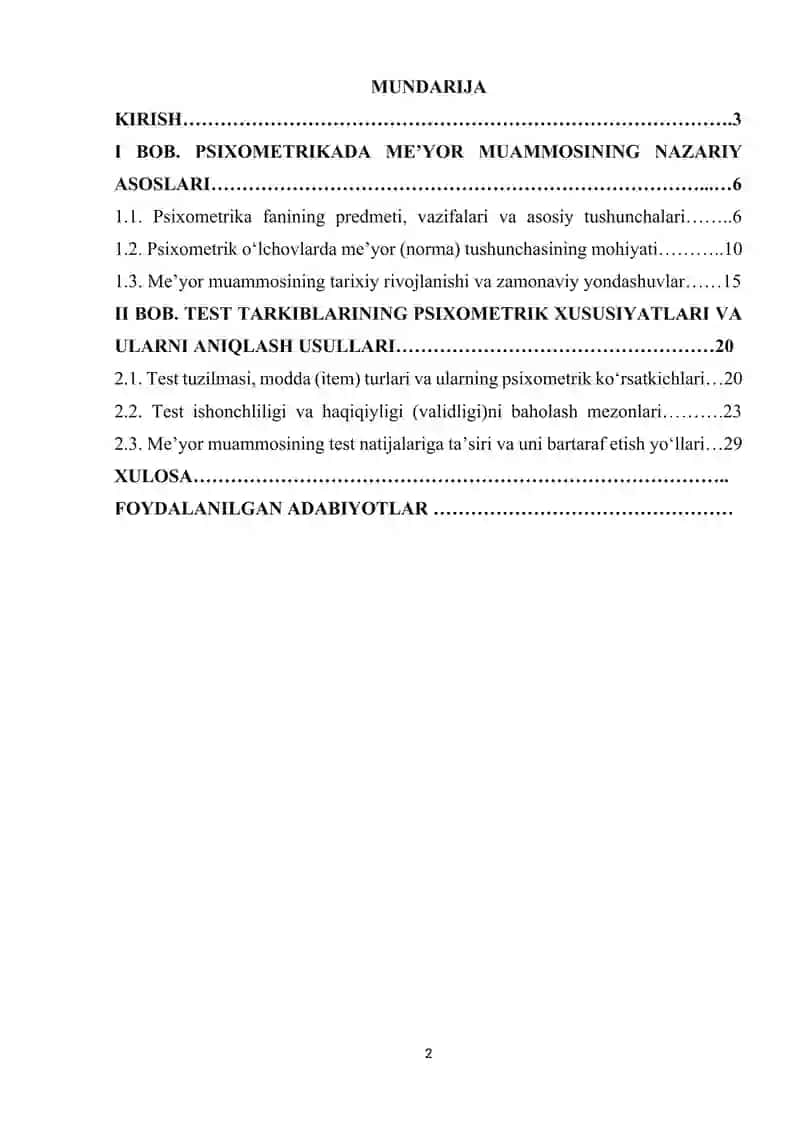 PSIXOMETRIKADA MEYOR MUAMMOSI VA TEST TARKIBLARINING XUSUSIYATLARI 2