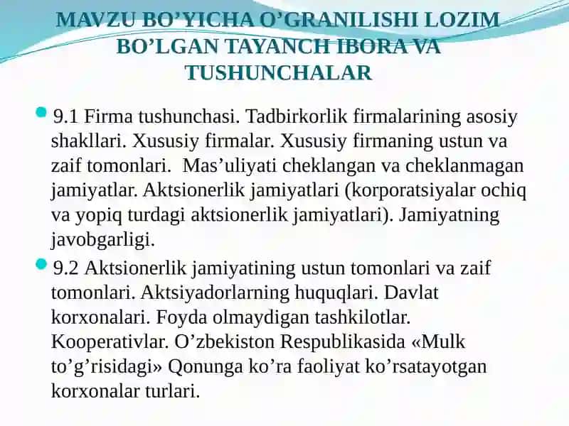 Firma va ularning tashkiliy-iqtisodiy asoslari 2