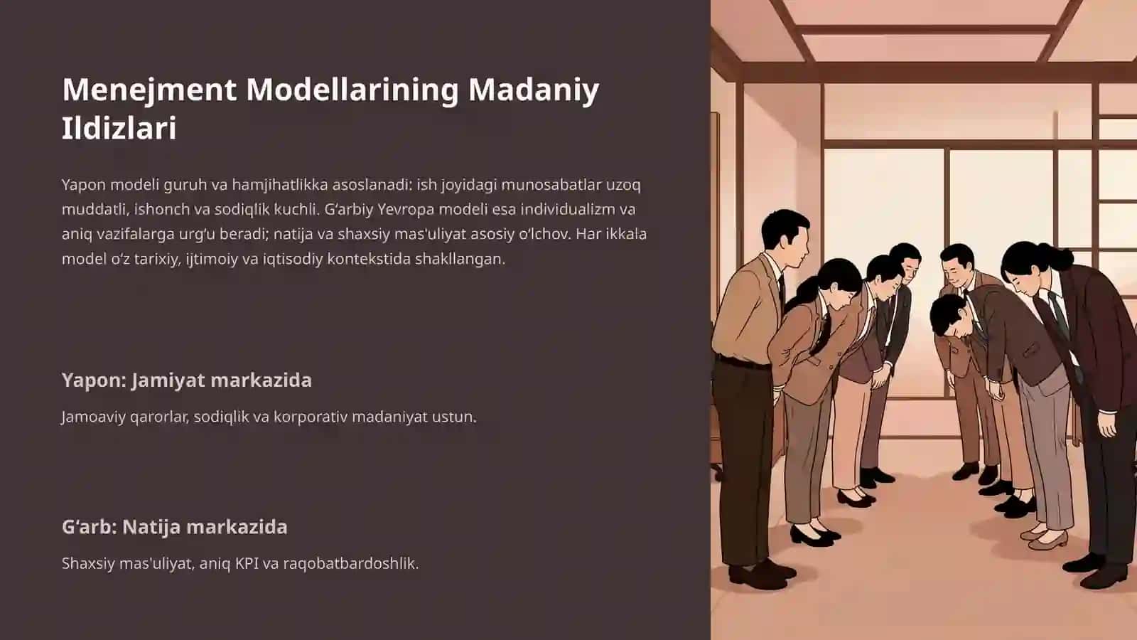Menejmentning Yaponcha va G‘arbiy Yevropa Modellari: Taqqoslash va Asosiy Afzalliklar mavzusida tayyor taqdimot 2