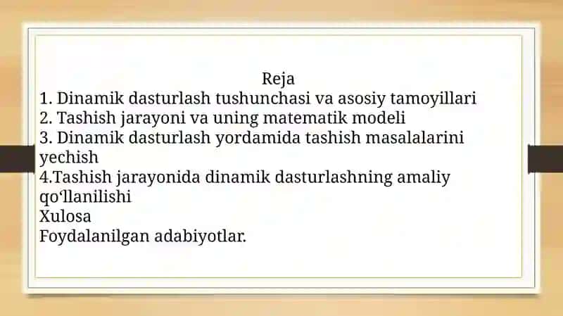 Dinamik dasturlash tushunchasi 2