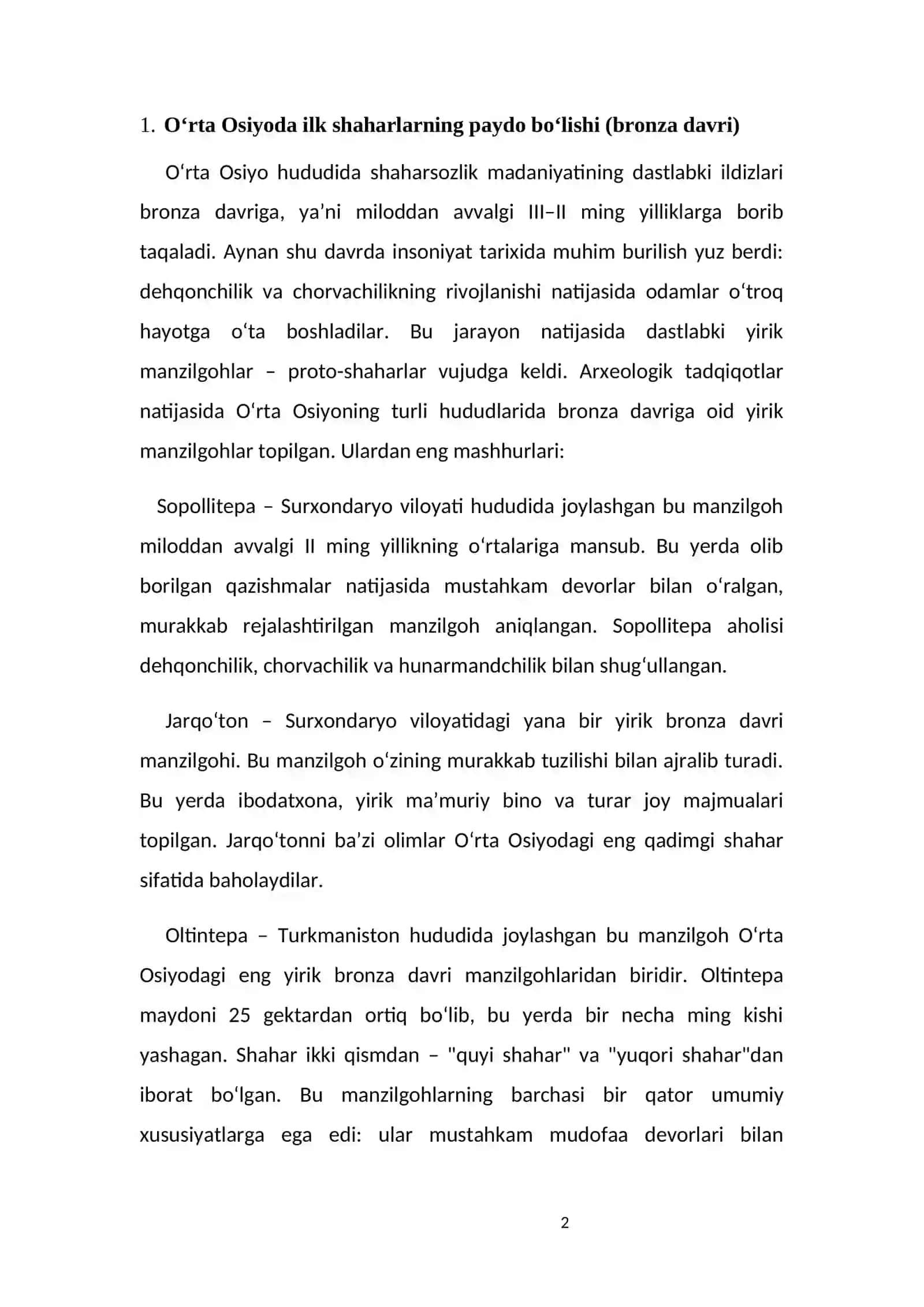 O‘rta Osiyoda shaharsozlik madaniyatining paydo bo‘lishi 2