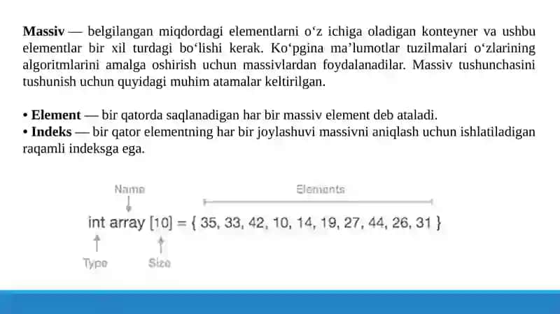 Massiv elementlarini tartiblashtirish. Matritsa maksimal, minimal elementlarini aniqlash algoritmi. Matritsalarni ko’paytirish dasturi.Amallar tartibini baholash 2