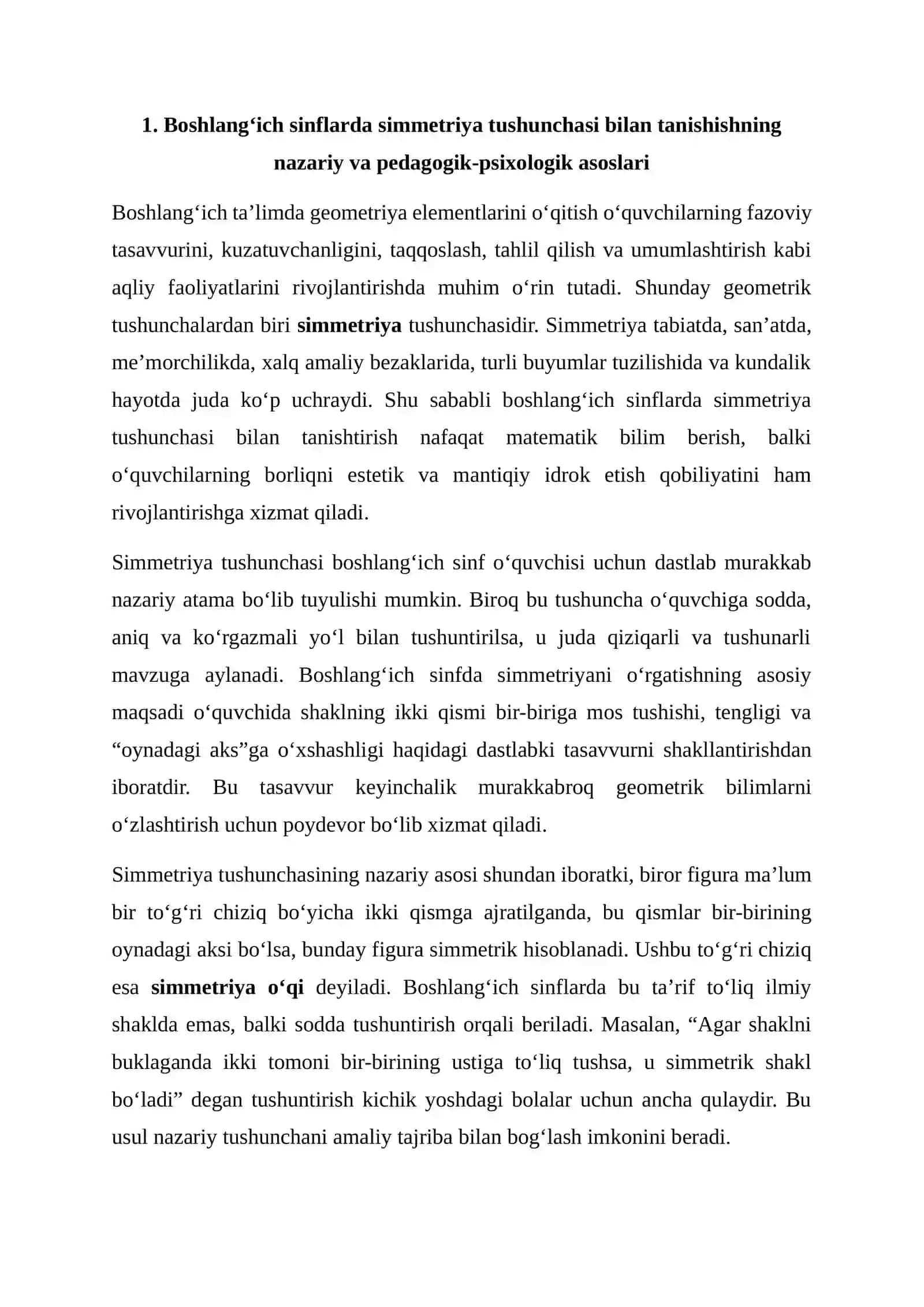 Boshlangʻich sinflarda simmetriya tushunchasi bilan tanishish 2