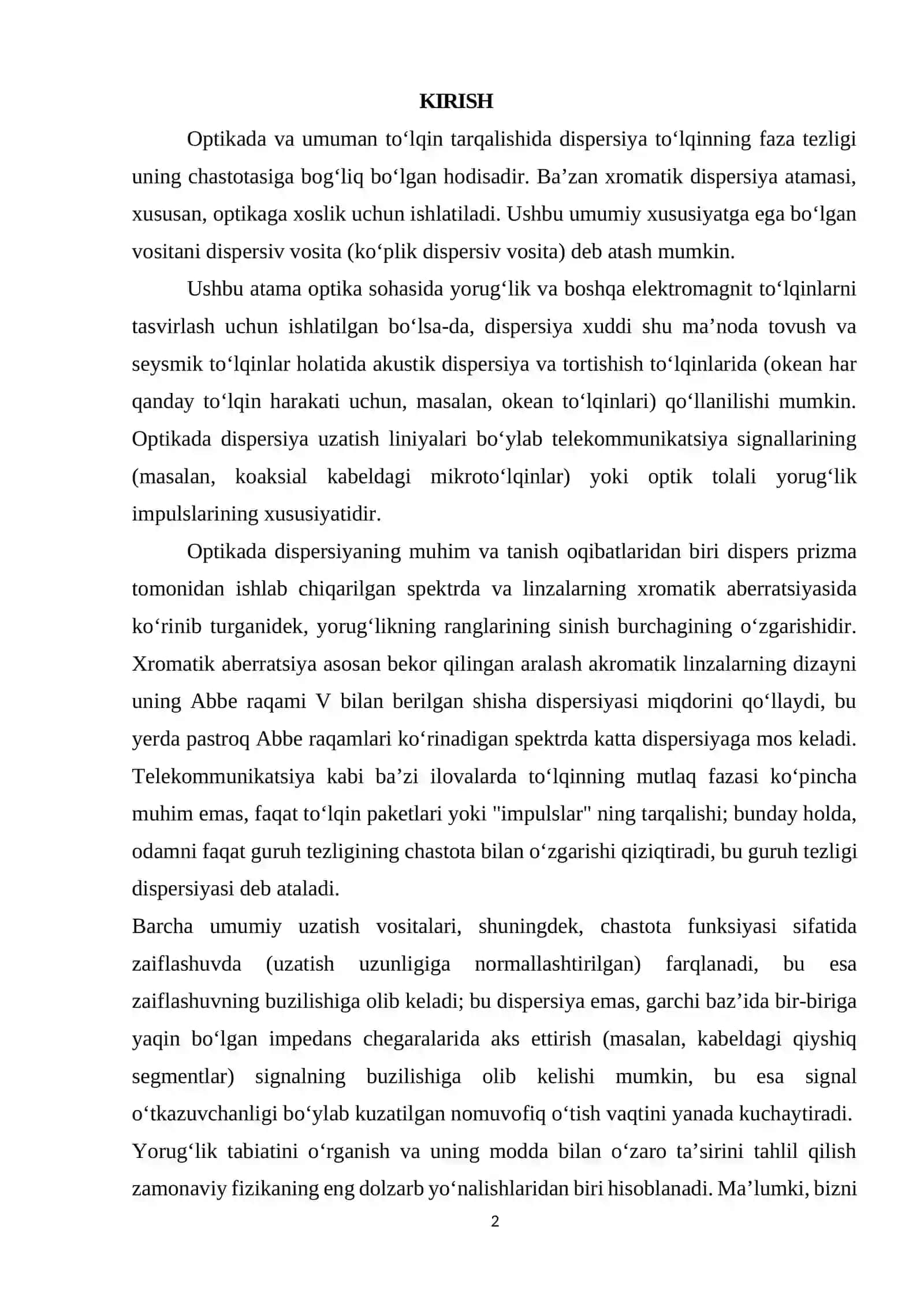 Yorug‘lik dispersiyasining fizik tabiatining nazariy asoslari 2