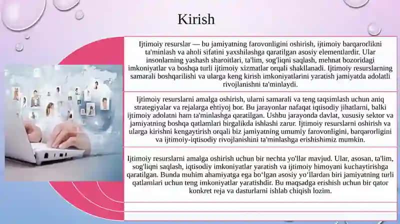 Ijtimoiy resurslar, ularni amalga oshirish yoʼllari 2