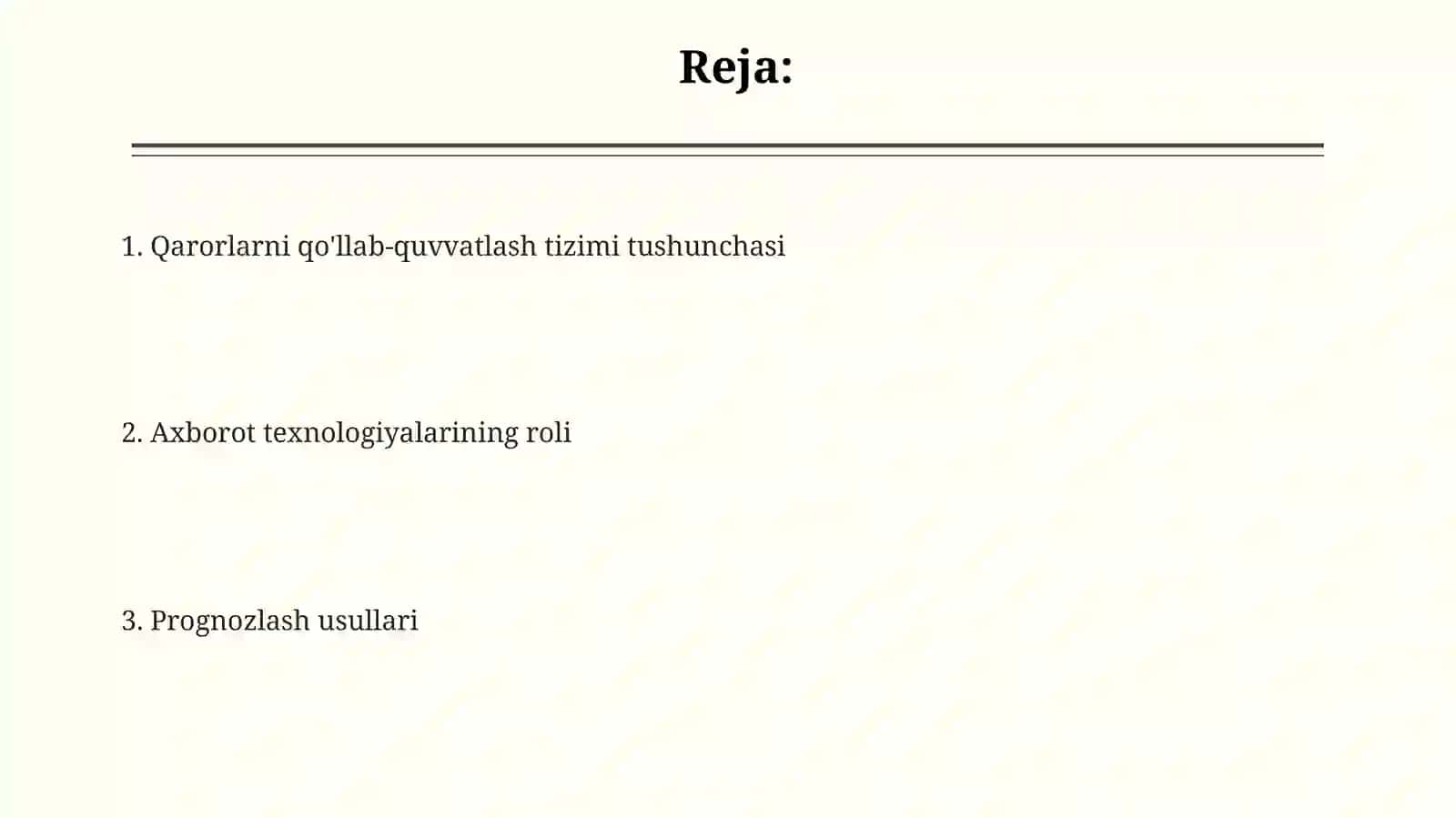 Qarorlarni qo'llab-quvvatlash tizimlari va prognozlash usullarini yaratish uchun axborot texnologiyalari 2
