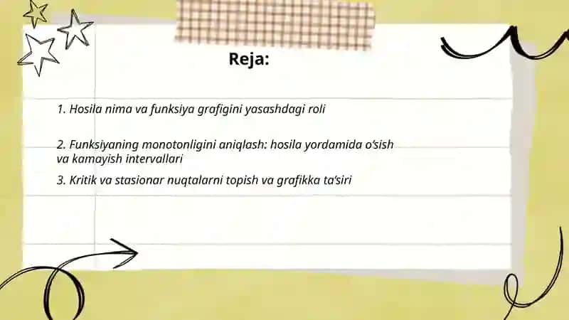 Hosila yordamida funksiya grafigini yasash 2