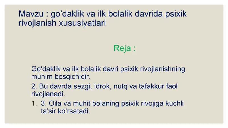 Goʻdaklik va Ilk Bolalik Davrida Psixik Rivojlanish 2