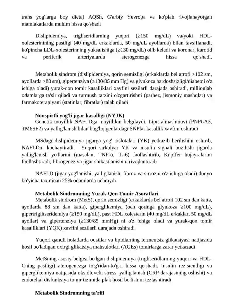 Metabalitik sindrom kelib chiqishining biokimyoviy asoslari va asoratlari 2