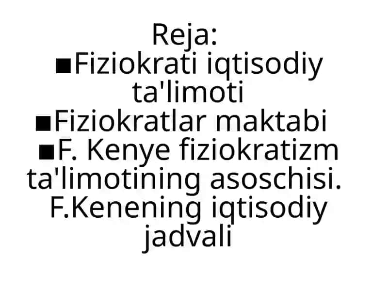 F. Kenening iqtisodiy jadvali 2