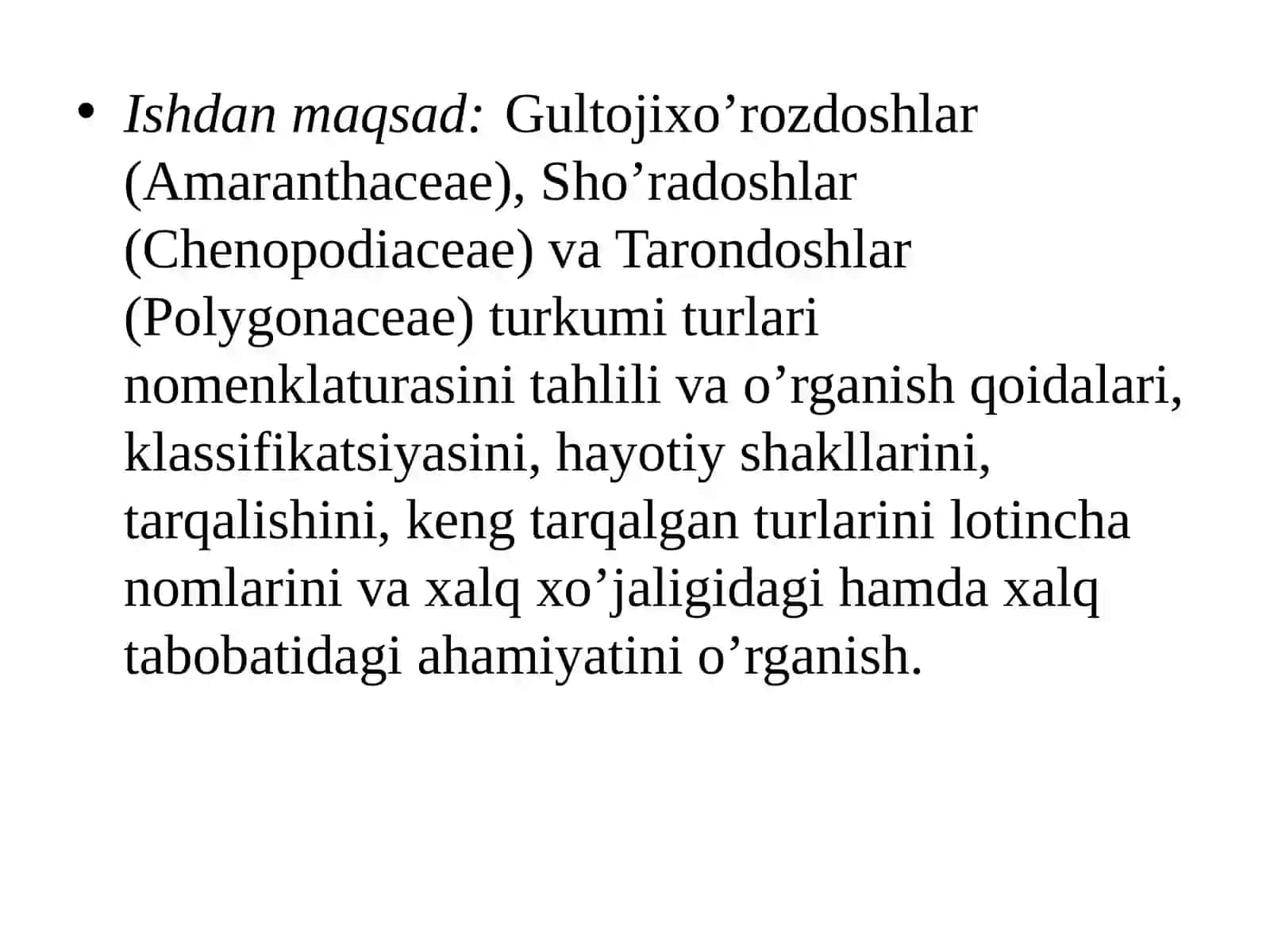 GULTOJIXO’ROZDOSHLAR (AMARANTHACEAE), SHO’RADOSHLAR (CHENOPODIACEAE) TURKUMI TURLARI NOMENKLATURASINI TAHLILI VA O’RGANISH QOIDALARI 2