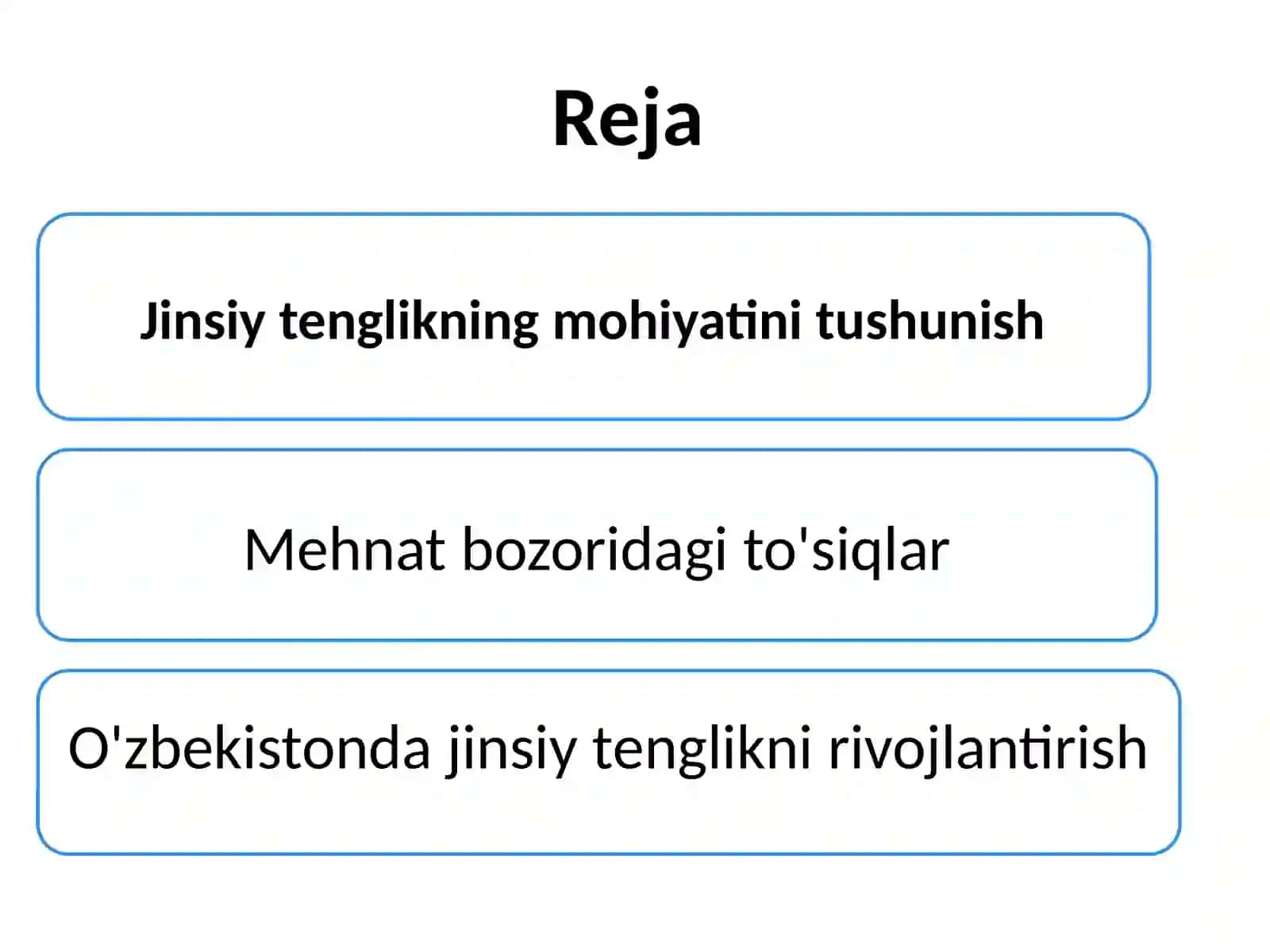 Institutsinal iqtisodiyot fanidan "Gender tengligi va mehnat bozoridagi institutsional to‘siiqlar: O‘zbekiston tajribasi" 2