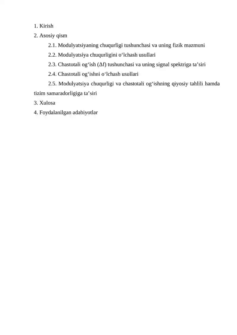 Modulyatsiyaning chuqurligi va chastotali og‘ish o‘lchovlari 2
