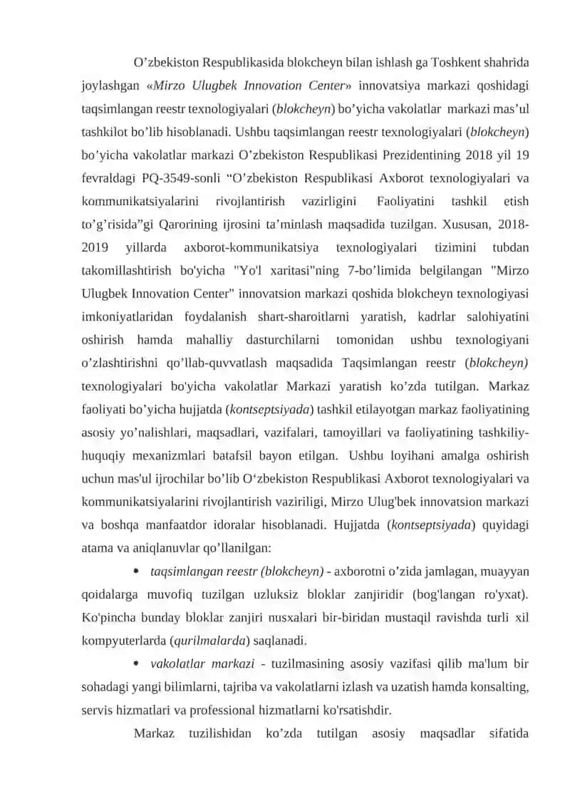 O’zbekiston Respublikasida blokcheyn bilan ishlash 2