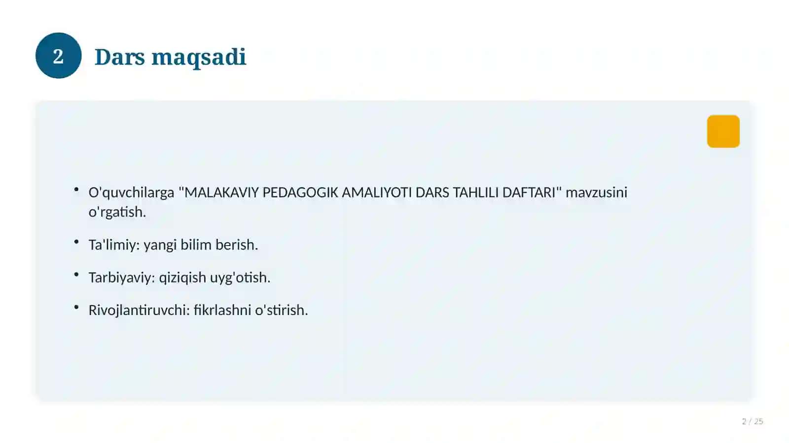 MALAKAVIY PEDAGOGIK AMALIYOTI DARS TAHLILI DAFTARI 2