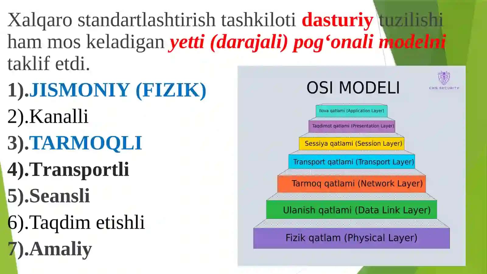 Tarmoq sathidama’lumotlarni himoyalash. Fiziksathdakompyuter tarmog‘ini himoyalash 2