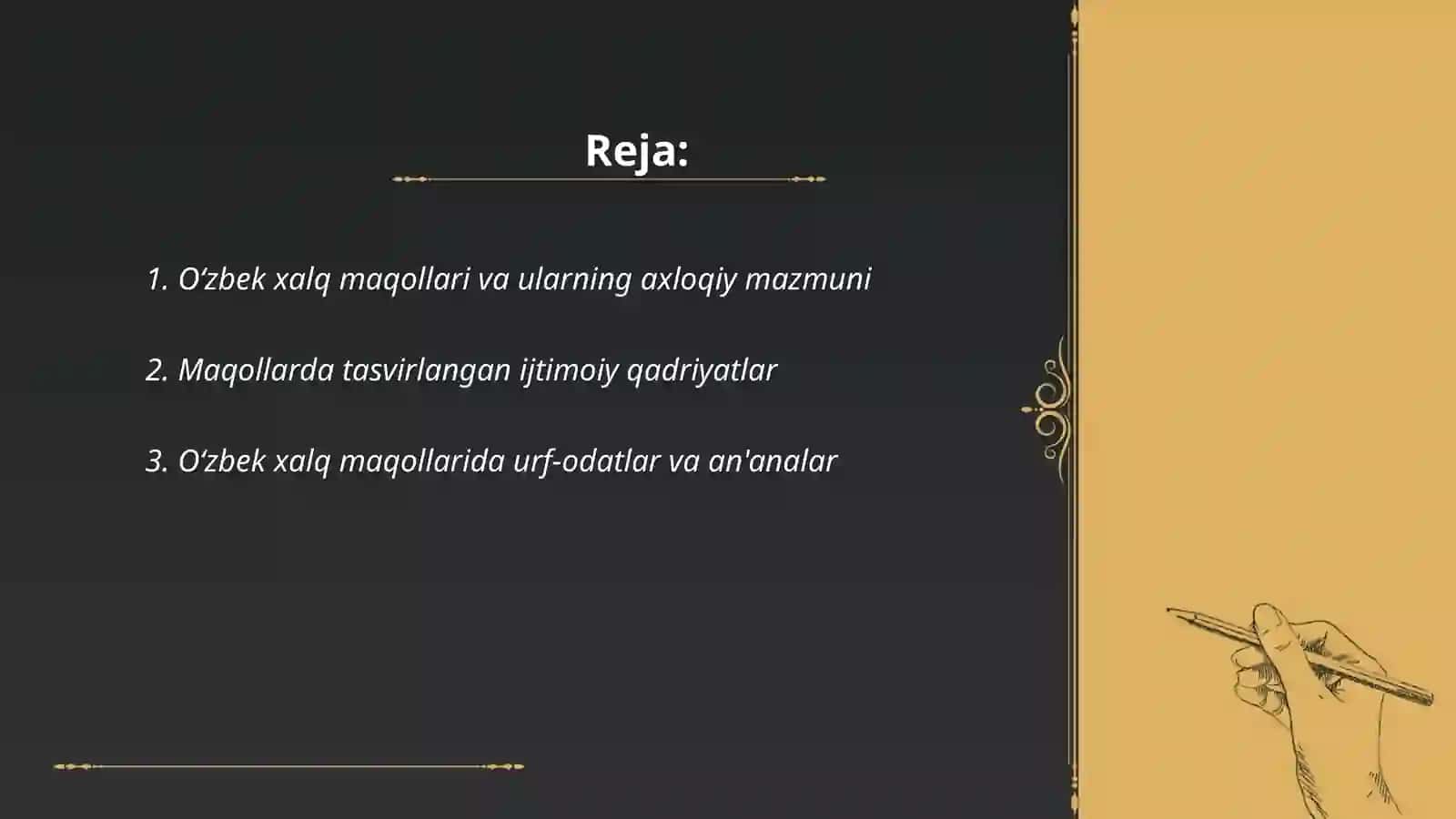 Oʻzbek xalq maqollarini toʻplash va mazmunini sharhlab tahlil qilish 2