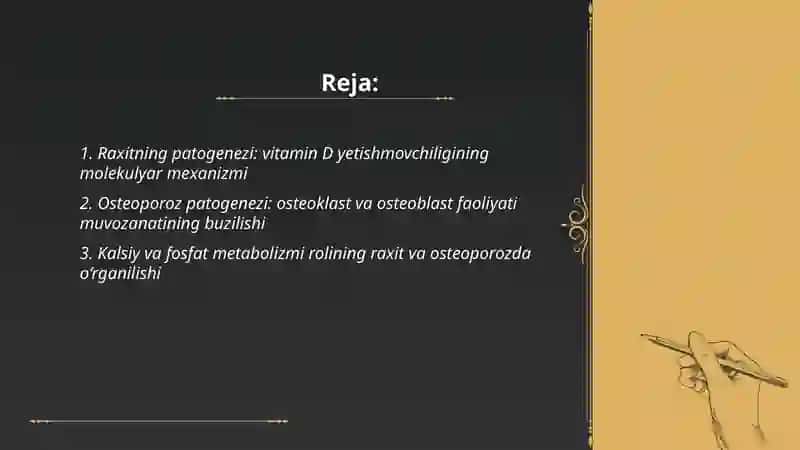 Raxit va osteoporoz patogenezi va davollash usullari 2