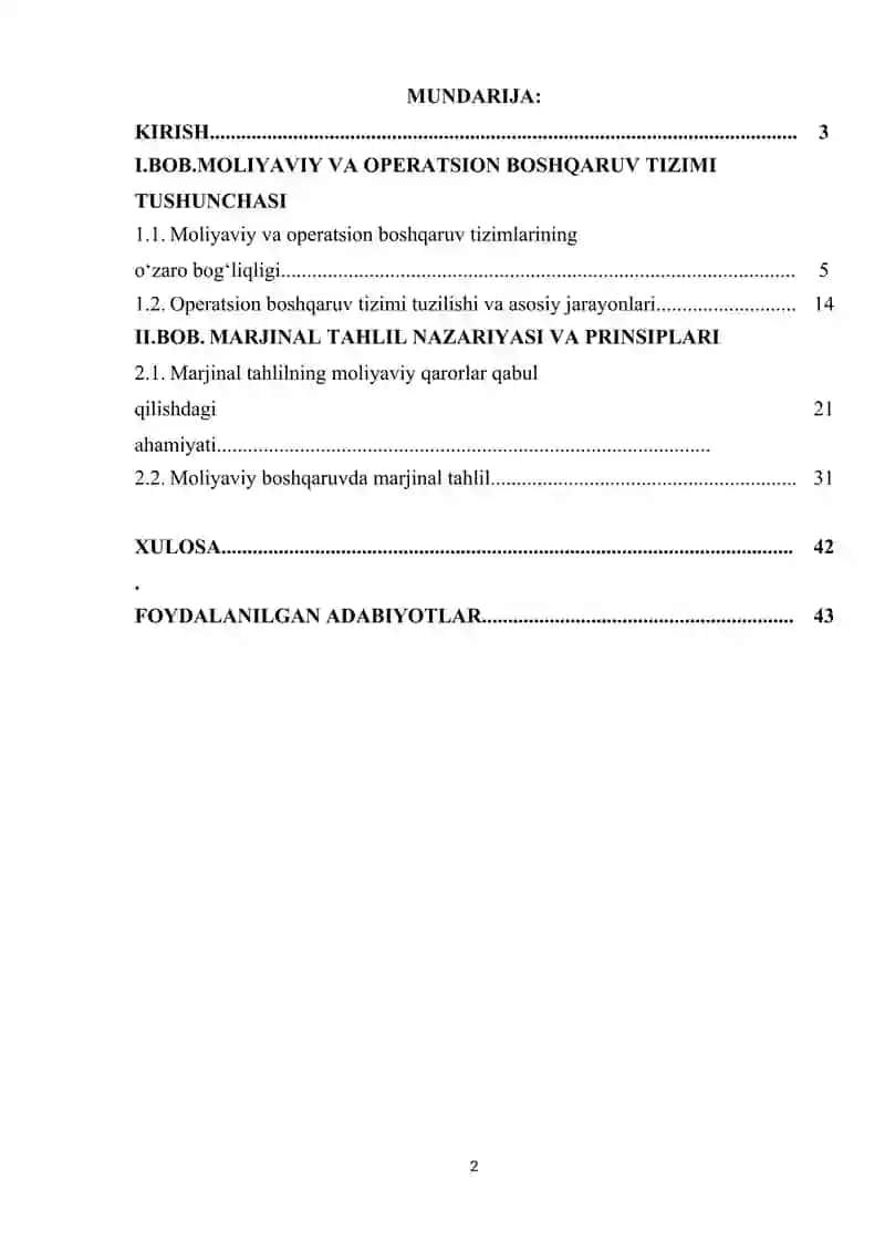 MOLIYAVIY VA OPERATSION BOSHQARUV TIZIMIDA MARJINAL TAHLIL. 2