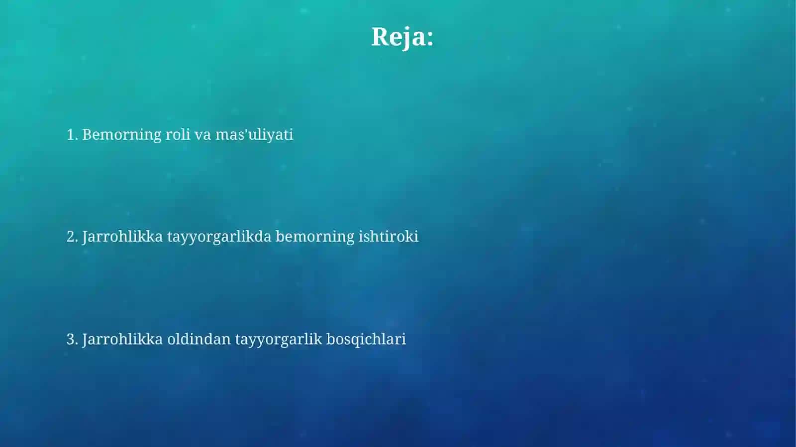 Bemorparni operatsiyaga tayyorlashda ishtirok etish 2