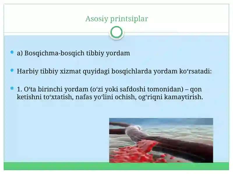 Harbiy dala sharoitlarida bemor va yaradorlarda shoshilinch terapevtik yordam koʼrsatishning printsiplari. Oʼtkir zaxarlanishla 2
