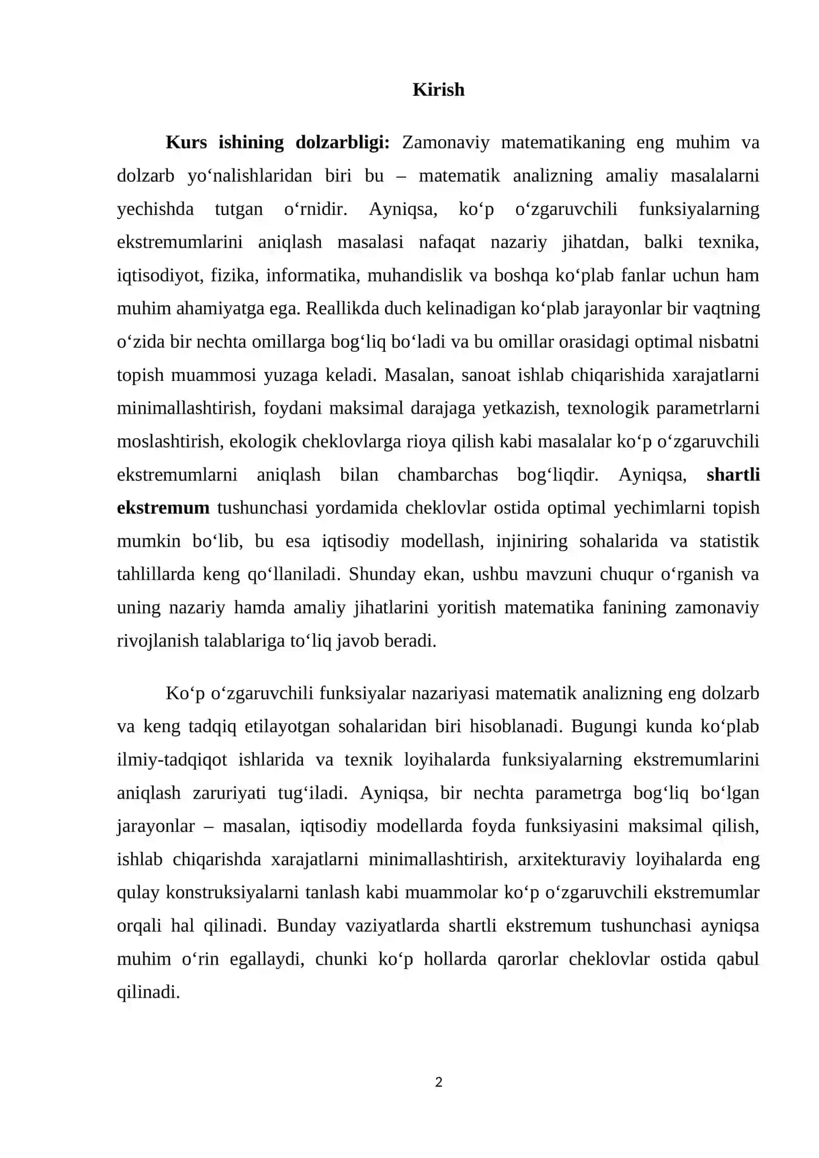 Ko'p o'zgaruvchili funksiyaning ekstremumlari 2
