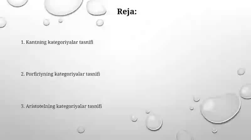 Aristotel,Forobiy va Kant ontologiyasida kategoriyalarning tasnifi 2