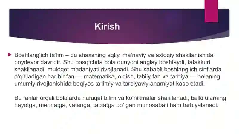 Boshlang‘ich sinflarda matematika, o‘qish, tabiiy fan va tarbiya fanlarini o‘qitishning ta’limiy 2