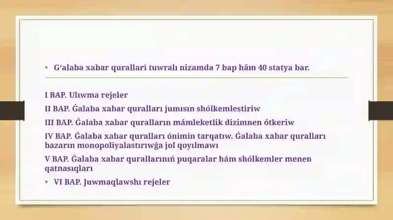 Gʻalaba xabar qurallari tuwrali 2