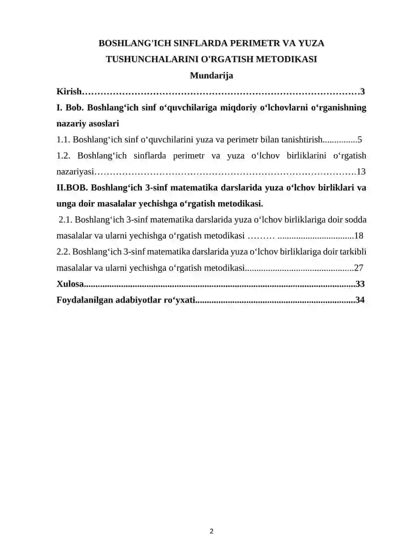 BOSHLANG'ICH SINFLARDA PERIMETR VA YUZA  TUSHUNCHALARINI O'RGATISH METODIKASI 2