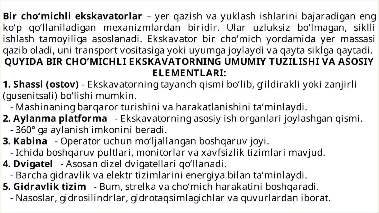 Bir cho‘michli ekskavatorlarning ishlash prinsipi va loyihalash parametrlari 2