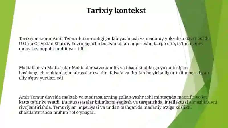 Amir Temur Va Temuriylar Davrida Maktab Va Madrasalar 2