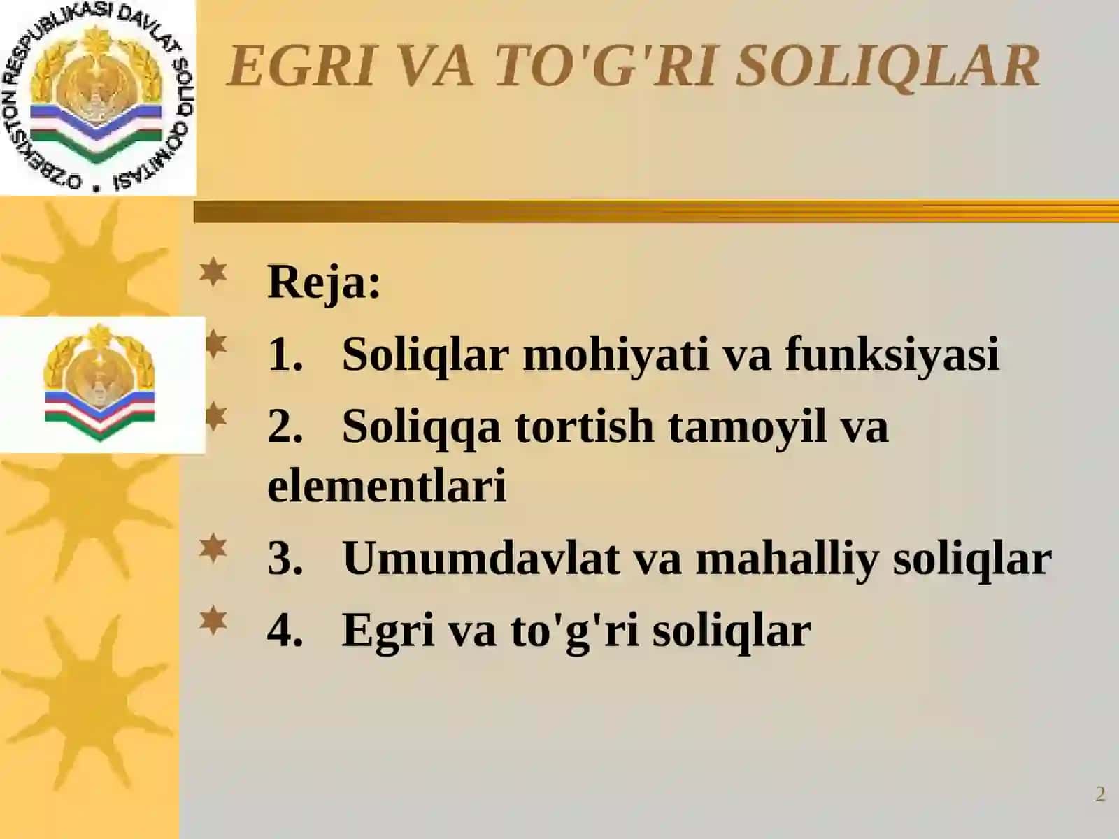 Egri va to'g'ri soliqlar 2