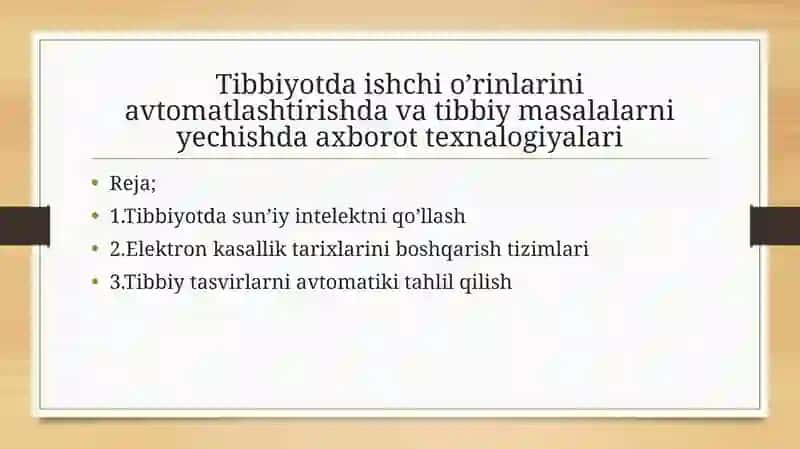 Tibbiyotda ishchio’rinlarini avtomatlashtirish 2