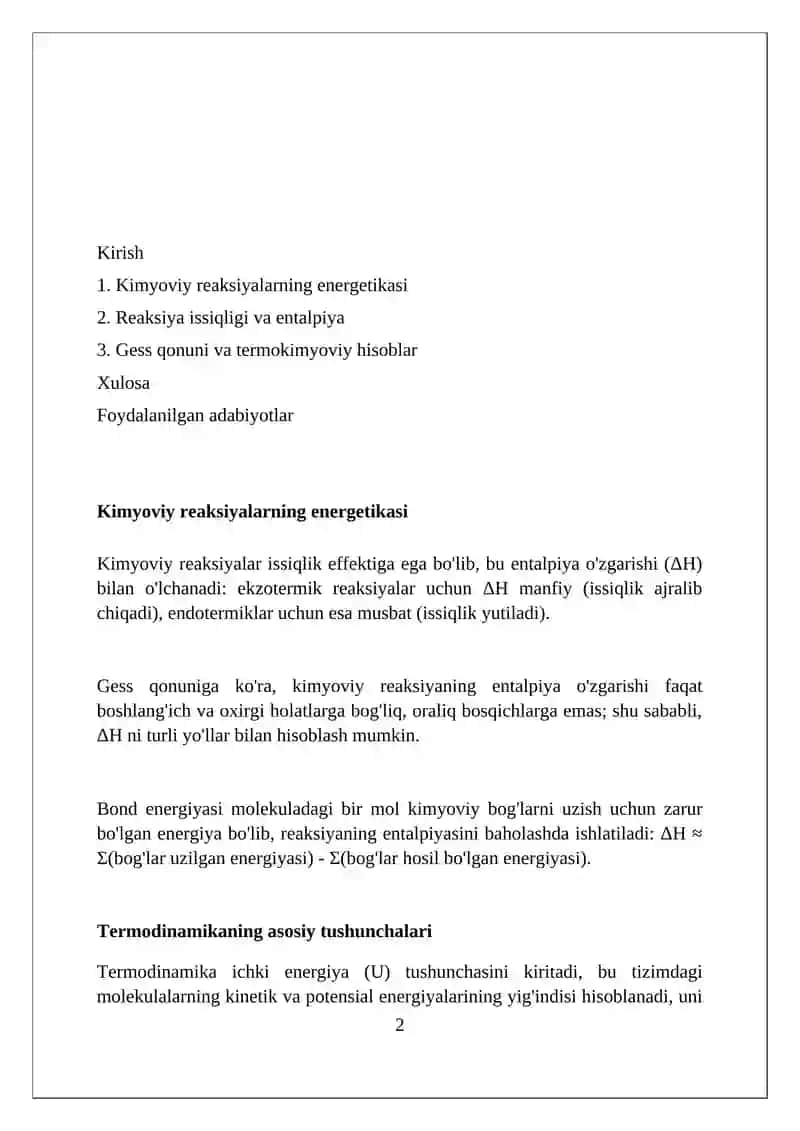 Kimyoviy reaksiyaning energetikasi 2
